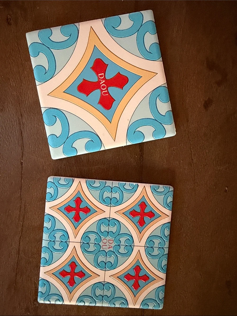 DAOU Vineyards Blue and Red Decorative Ceramic Coasters - Set of 2